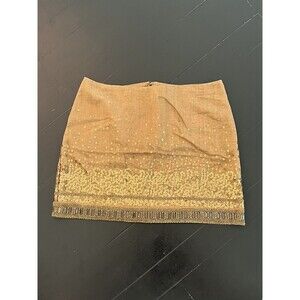 Jennifer Lopez Skirt Womens 10 Gold Bronze Mini Skirt Ombre Gems Sequins NWOT